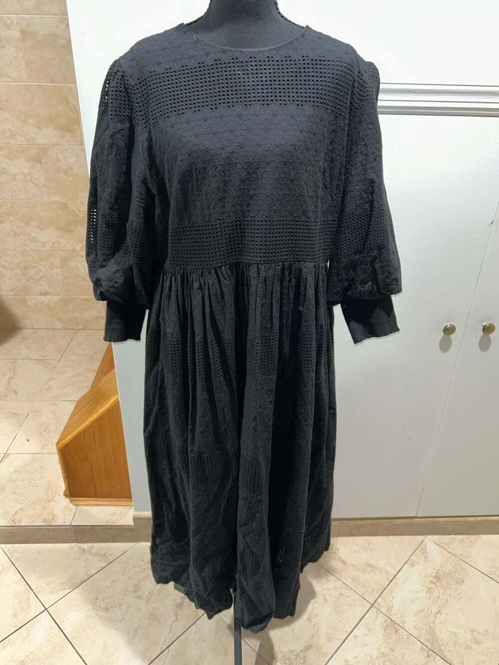 The Collective Dress Size XL Black Eyelet Lace Midi Long Sleeve